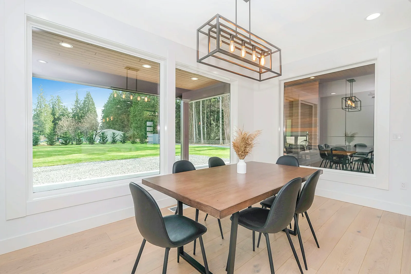 Interior dining area with large windows
